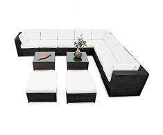 XINRO® erweiterbares 35tlg. Lounge Polyrattan XXXL - schwarz - Garnitur Gartenmöbel Sitzgruppe Lounge Set Rattan XXXL - inkl. Lounge Sofa + Sessel + Ecke + Hocker + Tisch + Kissen