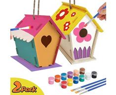 Vogelhaus Bausatz Kinder, Holzbauset Vogelhaus, Vogelfutterhaus Zum Aufhängen, Vogelhäuschen Futterspender Wildvögel Holz, Vogelhaus Futterstation, Inklusive Farbset Zum Bemalen, Toll Als Dekoration