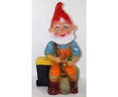 Gartenzwerg Deko Garten Figur Zwerg Straßenkehrer sitzend mit Besen aus Kunststoff H 46 cm