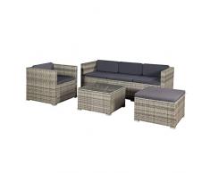 ArtLife Polyrattan Lounge Punta Cana L grau-meliert mit Bezügen in Dunkelgrau |Sitzgruppe mit Tisch für 4-5 Personen | Gartenmöbel - Set