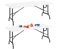 2er Set Buffettisch Gartentisch Klappbar 183cm Kunststoff Metall Weiß Beistelltisch Klapptisch Campingtisch Koffertisch