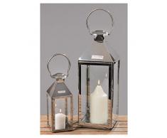 Laterne Jason, 2 tlg., Indoor, L 11-18cm B 12-19cm H 30-51cm Metall, Silber Sortierung: 1 sort.; Metallart: Edelstahl; Farbe: Silber; Anwendbarkeit: I