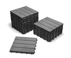 XXS® WPC Terrassenfliese für Balkon Garten Terrasse, 22er Spar-Set für 2 m², Gartenfliese mit 4 Latten, FSC® 100% zertifiziert, Farbe: anthrazit, Balkonfliese aus Kunststoff, Bodenbelag mit Drainage Unterkonstruktion, hochwertige
