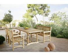 4 teilige Gartengruppe Caracas, 2 x Garten-Sessel Caracas, Garten-Bank Caracas, Garten-Möbel aus Teak-Holz, Garten-Set aus Massivholz, Garten-Tisch Esstisch mit Schirmloch, Ausziehtisch 180 – 240 cm