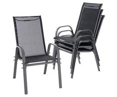 Nexos 4er Set Gartenstuhl Camping Stapelstuhl Hochlehner Terrassenstuhl – Textilene Stahl stapelbar – Farbe: Rahmen anthrazit/Bespannung schwarz