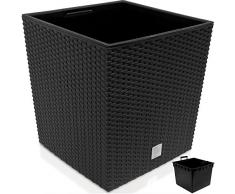 Prosperplast quadratisch Blumentopf in Rattan-Optik Rato Serie anthrazit Volumen 64 L, schwarz, 39 x 39 x 40,5 cm, DRTS400L-S433