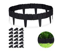 Relaxdays 100 x Rasenkante Steinoptik, dekorativer Steckzaun für Beet & Rasen, 100 Teile, niedrig, Kunststoff, H: 10 cm, schwarz