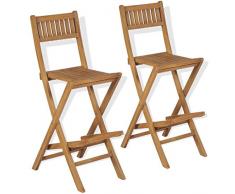 Gecheer 2X Teak Massiv Garten Barstuhl Klappbar Barhocker Gartenstuhl Balkon 39,5 x 61 x 114 cm (B x T x H)
