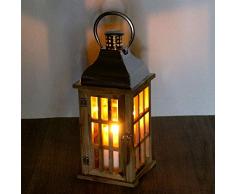 Multistore 2002 Holz Laterne mit Metalldach 40x17x17cm Gartenlaterne Holzlaterne Windlicht mit Henkel Holzgestell mit Glasfenstern Kerzenhalter Gartenbeleuchtung Dekoration