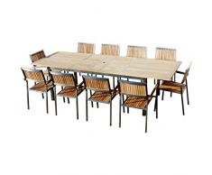 ASS Gartengarnitur Edelstahl Teak Set: Ausziehtisch 200-280x100 cm + 10 Teak Sessel A-Grade Teak Holz Serie Kuba Gastroqualität