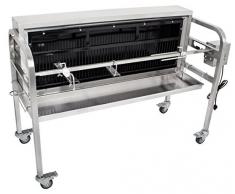 Beeketal BSG140-SK Profi Spanferkelgrill mit seitlichem Grillkohlebehälter, Spießgrill mit Grillmotor und 4-fach verstellbarem Drehspieß, Holzkohlegrill aus Edelstahl mit 4x 360° Grad Rollen