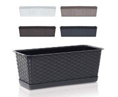 Blumenkasten Balkonkasten Blumentopf Rattan Optik Case P Untersetzer Geländerkasten 4 Größen (700 Anthrazit)