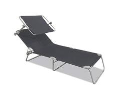Aufun Sonnenliege Klappbar mit Dach Gartenliege Liegestuhl Relaxliege Sonnendach und Rückenlehne Verstellbar 188 x 56 x 27 cm, Freizeitliege Strandliege Camping Liege (Schwarz mit Dach)