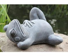 Steinfigur Frosch liegend Steinguss Schiefergrau