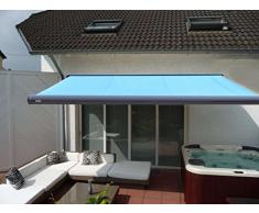 Prime Tech Elektrische Kassettenmarkise/Gelenkarm-Markise 500 x 300 cm Gehäuse anthrazit-grau/Tuch hell-blau / #492