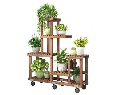 GMIN Bodenblumenständer |Mehrschichtige Montiert Wohnzimmer Terrassenpflanze Stehen |Blumentopf Anzeigehalter Mit Rollen |Platzsparend, Starke Belastbarkeit (89x25x76cm)