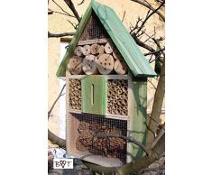 Insektenhotel, KOMPLETT mit Schmetterlingshaus XXL moosgrün grün für Nützlinge Biogarten Nistkasten Schmetterling Insektenhäuschen - biologischer ökologischer natürlicher Pflanzenschutz - ökologische biologische natürliche