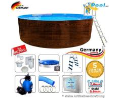 Holzpool 4,50 x 1,20 Set Rundpool Schwimmbecken Holz-Optik Rundbecken Stahlwandpool 4,5 Swimmingpool Stahlwandbecken 450 cm rund Pool Sets Aufstellbecken Pools Aufstellpool Gartenpool Komplettset