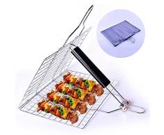 FANPING Outdoor Barbecue Grille Korb, beweglicher Edelstahl BBQ Grill Korb Roast for Fisch, Gemüse, Steak, Garnele, Stiel-Halter-Grill-Rack mit Easy-Tragetasche