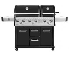 MAXXUS Gasgrill BBQ Chief Kronos 6+1 - Grillwagen mit Infrarot Backburner, 2 Grillkammern, 6 Edelstahl-Brenner, Seitenbrenner, Motor Drehspieß