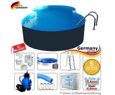 Germany-Pools Achtformpool 5,25 x 3,20 x 1,25 Set Anthrazit Komplettset Achtformbecken Stahlwandpool Achtform Pool Aufstellbecken Gartenpool Aufstellpool