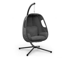 blumfeldt Bella Donna Hängesessel - entspannende Schwingbewegung, Unique Comfort, Sitzkissen mit weicher 12cm Füllung, Seitenpolsterung, Stabiler Standfuß aus Stahl, max.: 150 kg, dunkelgrau
