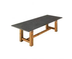 Kölle Granit Gartentisch Coffee Brown satiniert - Teakholztisch - Rechteckiger, dunkelgrauer Granittisch „Voss“ 300x100 cm - Hochwertiges, Robustes Gartenmöbel - Pflanzen