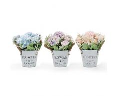 GoMaihe Kunstblumen 3 Stücke im Topf, 11 x 20cm Kunstpflanze 4 Sorten Künstliche Blumen Rosen Hortensien Dahlie Chrysantheme, Tischdeko Hochzeit Geburtstag Weihnachten Garten Party Deko, MEHRWEG