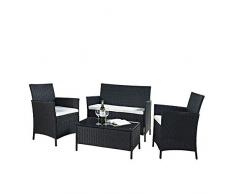 EBS® Polyrattan Gartenmöbel set Gartengarnitur Sitzgruppe Lounge Garnitur 1 Tisch 3 Stühle Weiß Sitzkissen (Schwarz)
