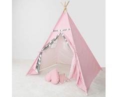 BLITSR Tipi Zelt für Kinder & Babys - Indoor & Outdoor Spielzelt - 120 x 120 x 150 cm - Indianerzelt für Jungen & Mädchen - Kinderzelt mit Fenster - rosa / grau