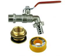 FILTROTECH Set: Zapfhahn mit Hahnanschluss, Tankdurchführung für Wassertank Zisterne Regentonne Fasshahn (1 Abgang)