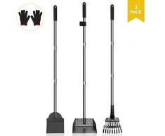 LMLMD Hundekotschaufel und Harke, Metall, Rechen mit Verstellbarer Länge-106,7 cm Langer Griff 3 Pack