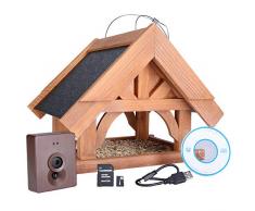 Maginon VK F1 Vogelhaus, Vogel-Futterstation mit Kamera aus nachhaltig zertifiziertem Holz (FSC)