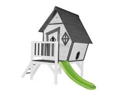 Beauty.Scouts Holzspielhaus Valka XL mit Leiter und Rutsche 167x261x219cm aus Holz in grau-weiß Kinder Kinderspielhaus Holzhaus Stelzenhaus asymmetrische Tür