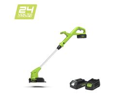 Greenworks Akku-Rasentrimmer G24LTK2 Basic (Li-Ion 24 V 25 cm Schnittbreite 3500 U/min dreh- und neigbarer Motorkopf verstellbarer Zusatzgriff teleskopierbarer Teleskopschaft mit Akku und Ladegerät)