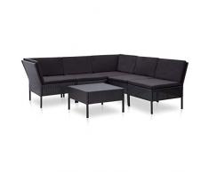 vidaXL Gartenmöbel 6-TLG. mit Auflagen Lounge Möbel Garten Garnitur Sitzgruppe Sofa Gartenset Sitzgarnitur Gartensofa Poly Rattan Schwarz