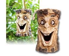 Monsterzeug Lachendes Vogelhaus, Holz Futterhaus für Vögel, Baumgesicht lacht, Lustige Garten Deko, bruchfestes Kunstharz, witterungsbeständig