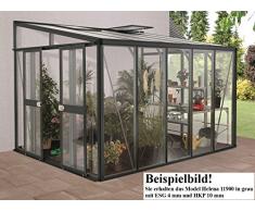 Gartenwelt Riegelsberger Anlehngewächshaus Helena - Ausführung: 11900 Kombi ESG 4 mm und HKP 10 mm grau, Fläche: ca. 11,9 m², mit 3 Dachfenster, Sockelmaß: 2,68 x 4,70 m