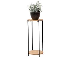Blumentisch rund Ø30cm H70cm Holz/Metall Natur/Schwarz - Beistelltisch Blumenständer Blumensäule Blumenhocker