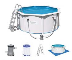 Bestway Hydrium Stahlwandpool-Set mit Filterpumpe, Sicherheitsleiter & Bodenplane 300 x 120 cm