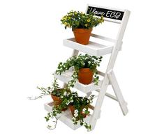 ECD Germany Blumenleiter Blumentreppe Blumenregal Blumenständer Pflanzentreppe Pflanzenregal - aus Holz - Weiß - HxBxT ca. 71,5 x 36,5 x 5,5 cm - 3 Ablage - mit Kreidetafel - für Drinnen und Draußen