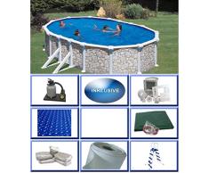 Stahlwandbecken Set Grandy Steinoptik oval 3,00m x 5,00m x 1,20m Folie 0,4mm All Inklusive Set Pool Ovalpool / 300 x 500 x 120 cm Stahlwandpool