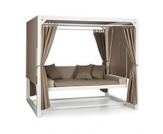 blumfeldt Eremitage Hollywoodschaukel - Gartenschaukel, Schwingliege, wasserabweisendes Sonnendach, stabile Konstruktion aus massivem Stahl, 5 cm Dicke Polsterung, weiß/Taupe