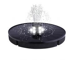 Solarbrunnen-Runde Form Solarbrunnen mit Licht, Solar Springbrunnen, Solar Teichpumpe Outdoor Wasserpumpe mit 5V Brunnen für Gartenteich Vogel-Bad Fisch-Behälter Kleiner Teich (Schwarz)