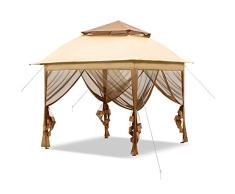Aufun Gartenpavillon 3x3 Wasserdicht Faltpavillon aus Polyester 100%, Partyzelt mit 4 Seitenteile und Reißverschluss, UV-Schutz Gartenzelt für Garten Party Hochzeit Picknick, Beige