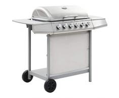 Festnight Gasgrill Grillwagen Camping Grill Outdoor Küche Servierwagen mit 6 Brennern Edelstahl Silbern