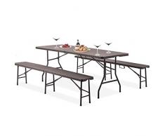 Bierzeltgarnitur 1Tisch 2Bank für drinnen-draußen Camping Picknick Grillklappbar Tragegriffe Rattan Gartengarnitur Klapptisch Gartentisch zusammenklappbares Bierzelt-Set Leichtes tragbares gartenmöbel