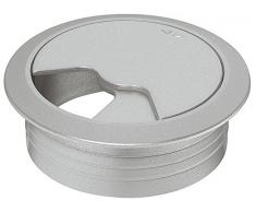 Gedotec Kabel-Durchführung silber Schreibtisch Kunststoff DESK rund | Kabeldurchlass weiß-Aluminium RAL 9006 | Bohr-Ø 60 mm | Tisch-Kabelführung zum Eindrücken | 5 Stück - Design Kabeldosen für Möbel