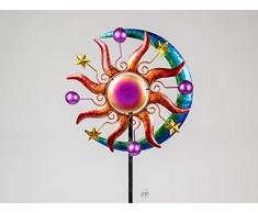 Formano - Windrad für den Garten aus Metall - Windräder Windspiel Windmühle doppelt Sonne/blau/rot/gelb- 124cm Groß
