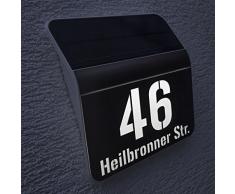 Metzler Hausnummer Solar Beleuchtung aus V2A-Edelstahl -mit Dämmerungs-Sensor - Straßenname und Nummer - modernes Design - Größe: 227 x 242 x 51 mm